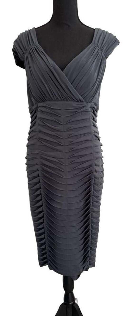 JAX Grey Ruched Pleated Shutter Sheath Cockail Dress